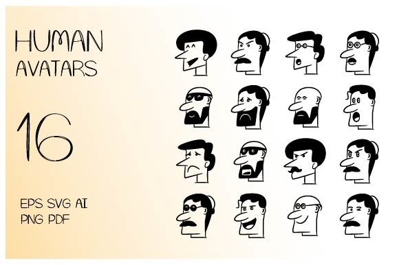 Download Male Face Avatars Comic Characters Set - Premium Bundle