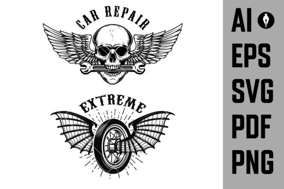 Download Car Repair Emblems. Wheel with Wings. - Emblems Collection